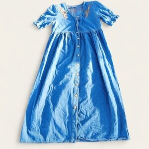 Vintage Monique Fashions Western Denim Maxi Dress |‎ 12P | Prarie Dress